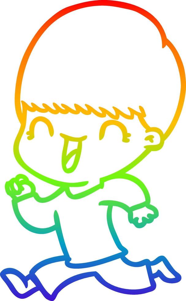 rainbow gradient line drawing happy cartoon boy vector