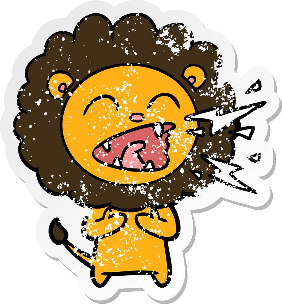 distressed sticker of a cartoon roaring lion vector