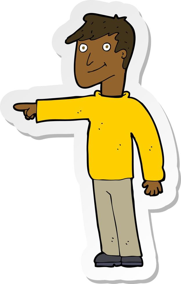sticker of a cartoon man pointing vector