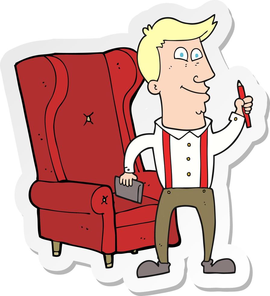 sticker of a cartoon man with notebook and pen vector