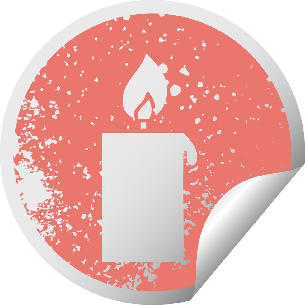 distressed circular peeling sticker symbol lit candle vector