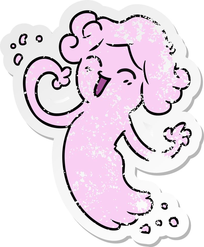 distressed sticker cartoon doodle of a happy pink ghost vector