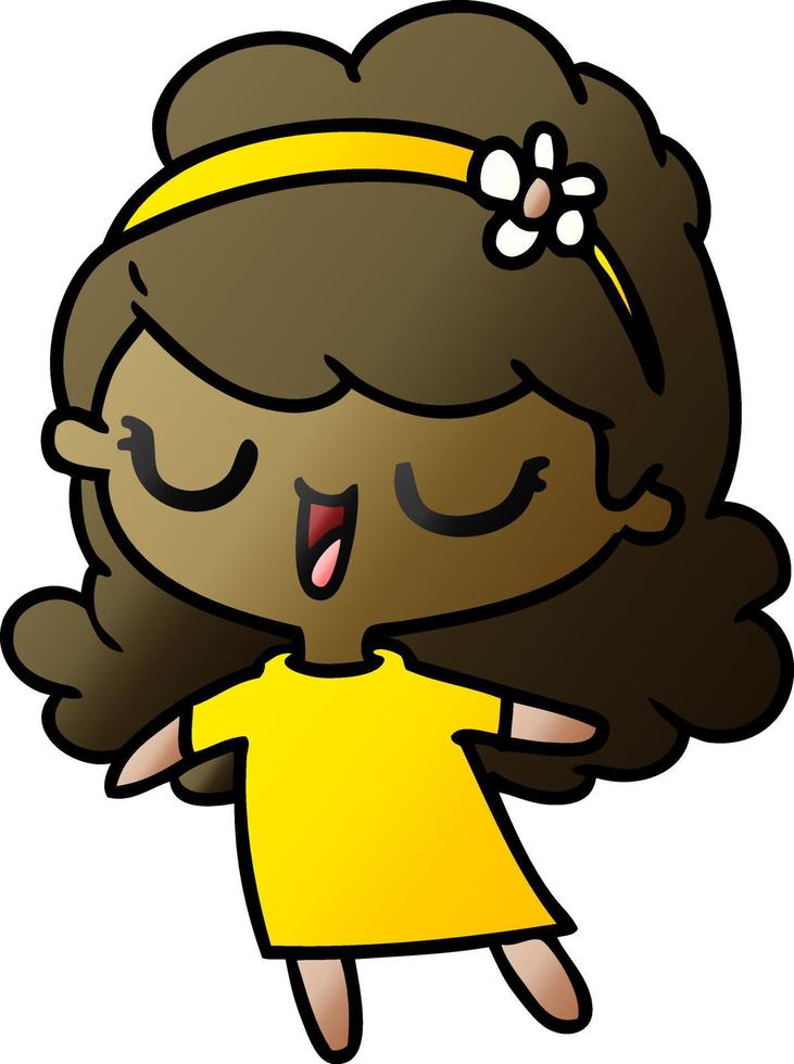 gradient cartoon of cute kawaii girl vector