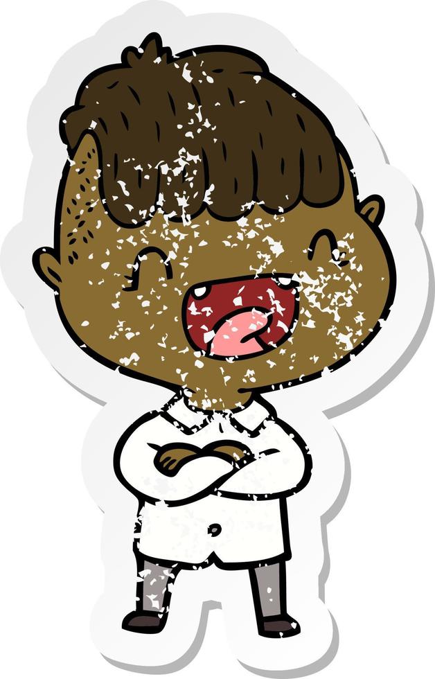 distressed sticker of a cartoon happy boy laughing vector