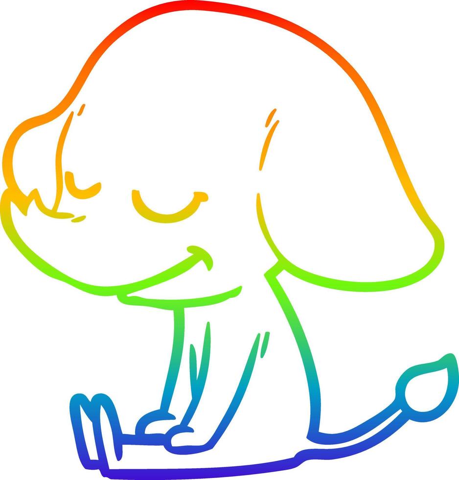 rainbow gradient line drawing cartoon smiling elephant vector