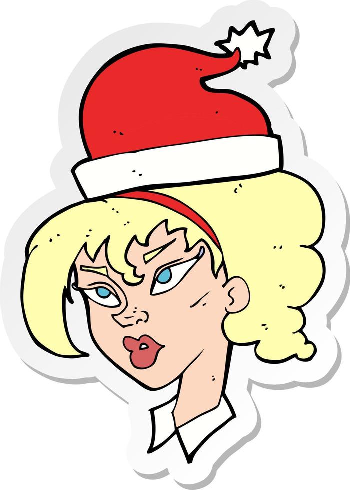 pegatina de una mujer de dibujos animados lista para Navidad vector