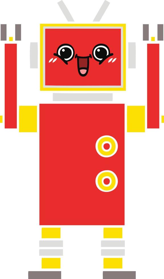 flat color retro cartoon happy robot vector