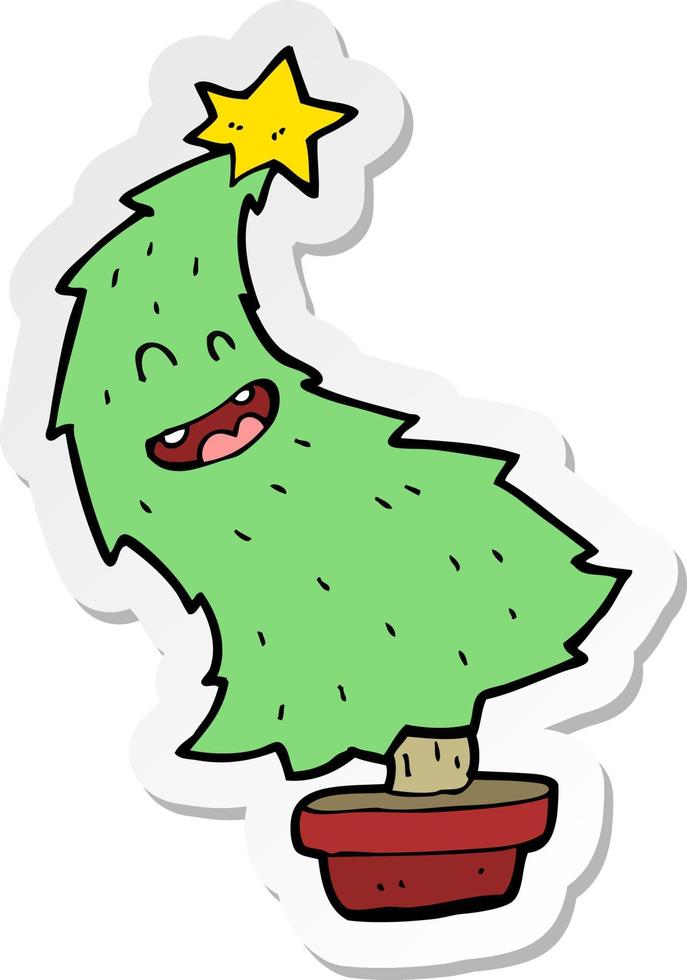 sticker of a cartoon dancing christmas tree vector