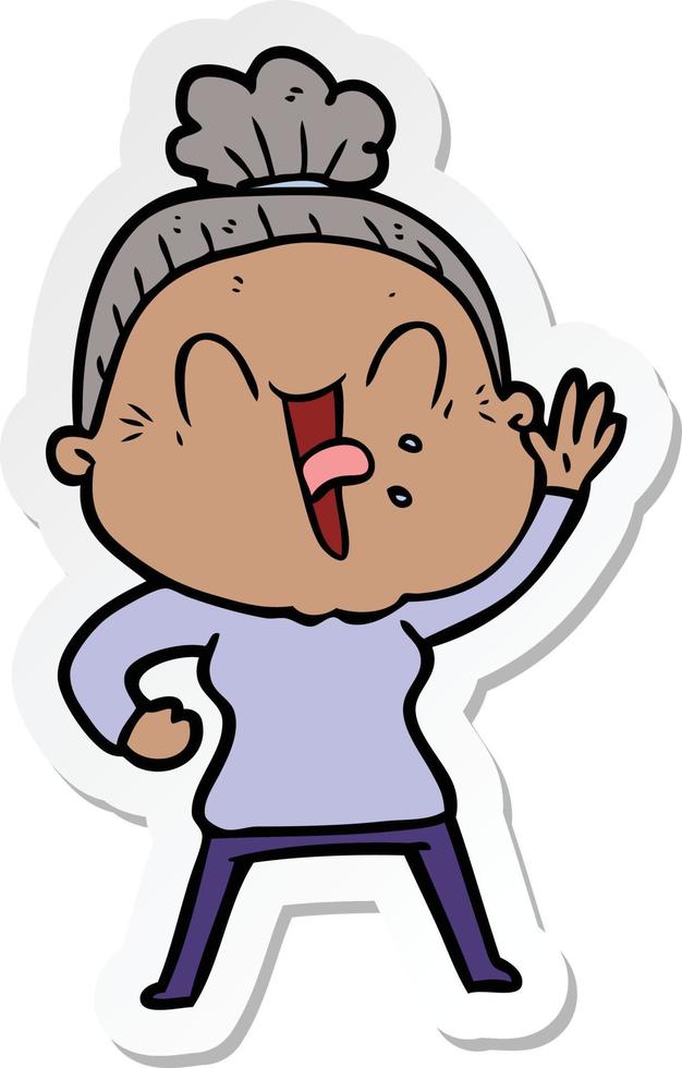 sticker of a cartoon happy old woman vector