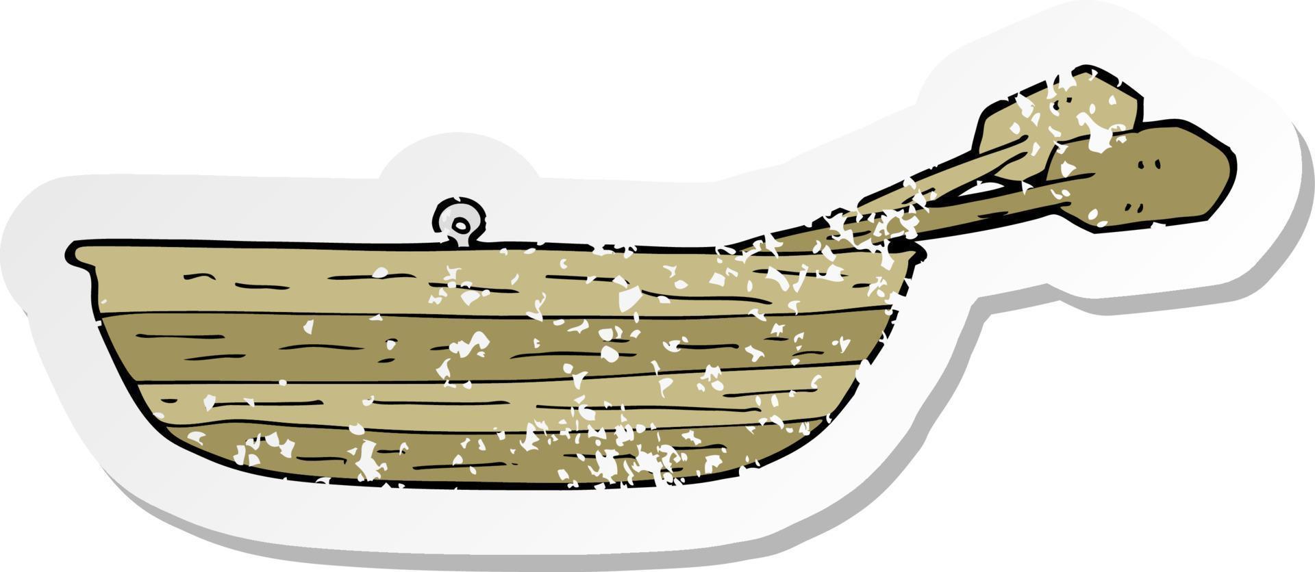 pegatina retro angustiada de un bote de remos de dibujos animados vector