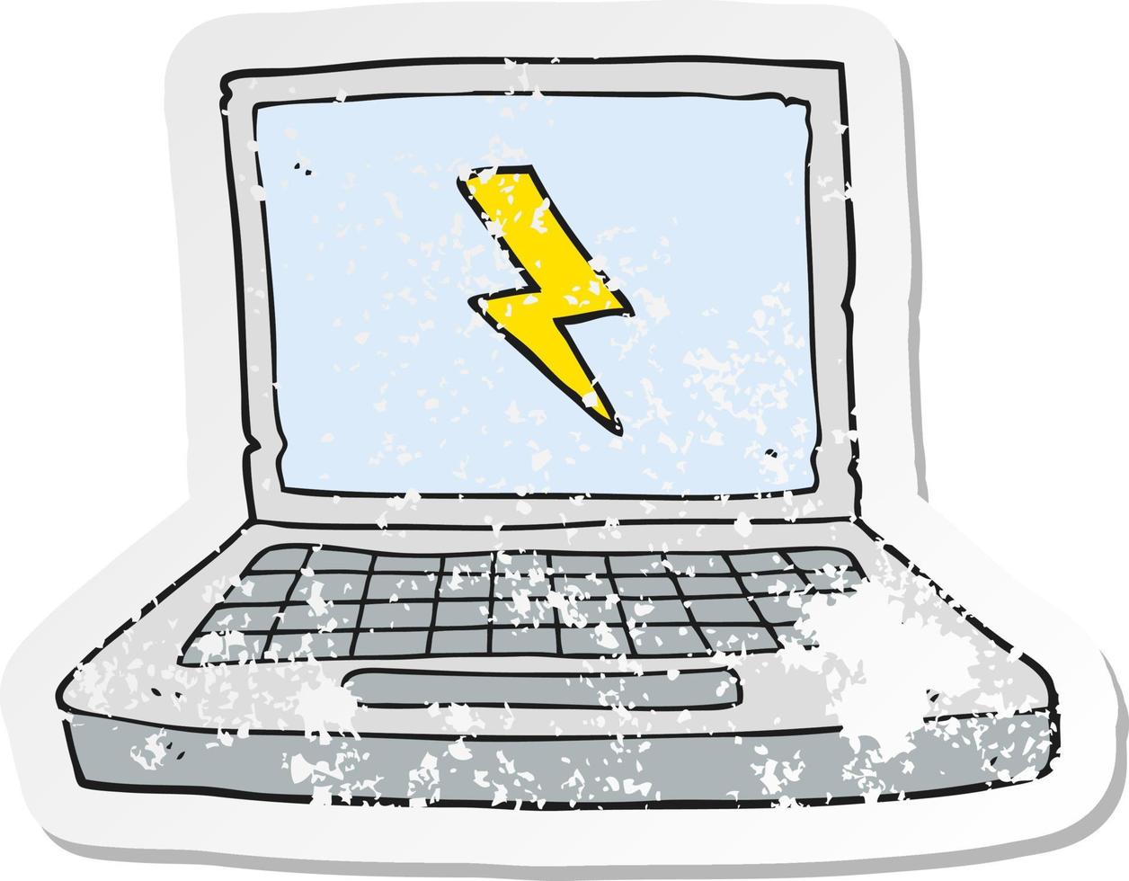 retro distressed sticker of a cartoon laptop computer vector