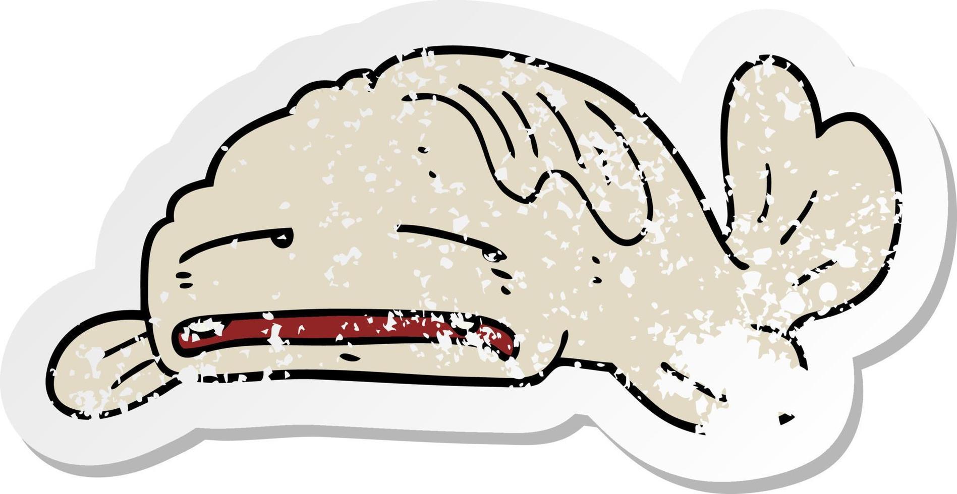 distressed sticker of a cartoon sad old fish vector