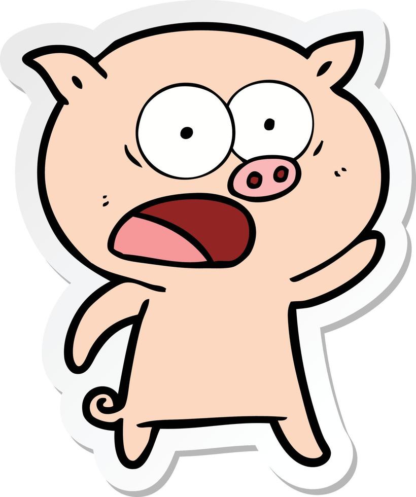 sticker of a cartoon pig shouting vector