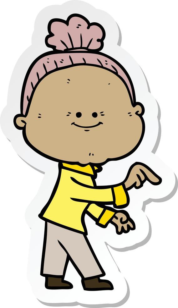 sticker of a cartoon happy old woman vector