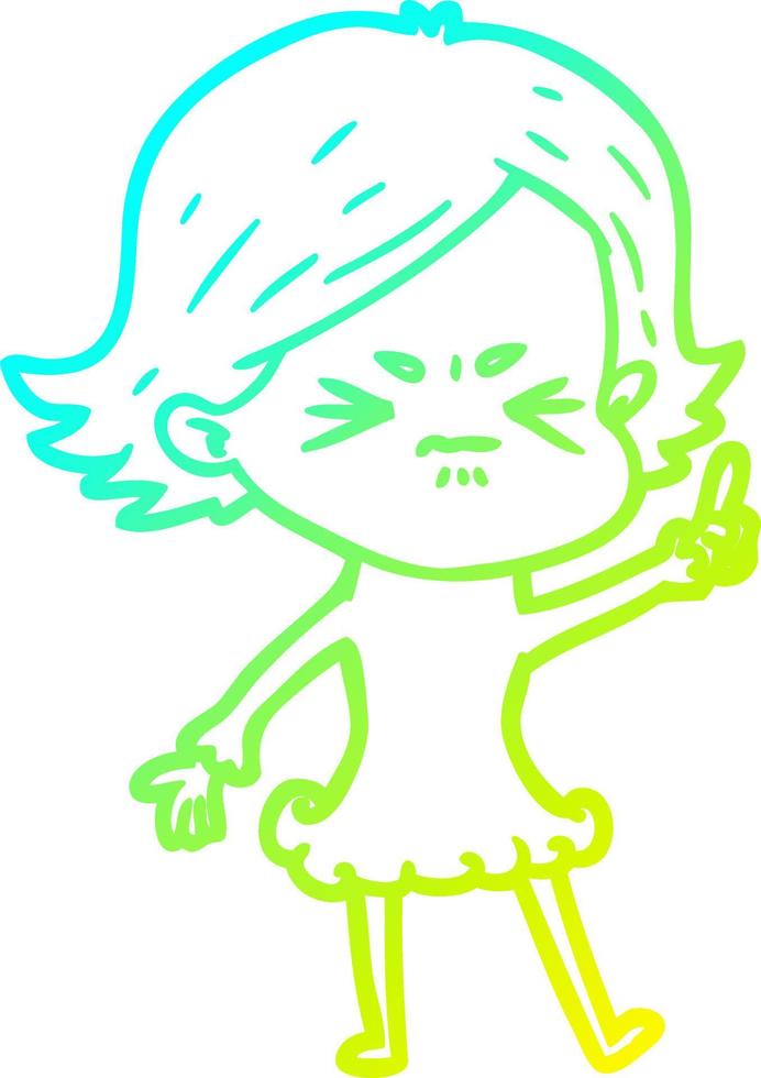 cold gradient line drawing cartoon angry girl vector