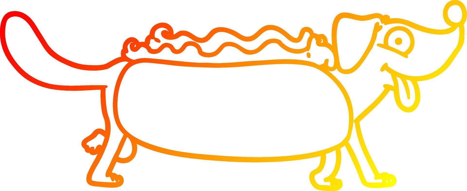 warm gradient line drawing cartoon hotdog vector
