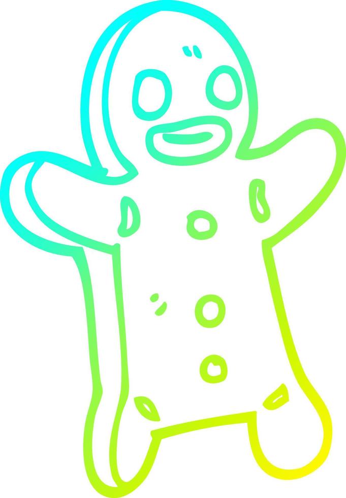 cold gradient line drawing cartoon gingerbread man vector