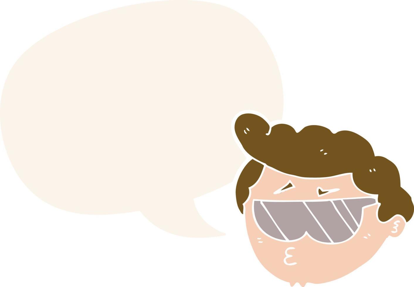 cartoon boy wearing sunglasses and speech bubble in retro style vector