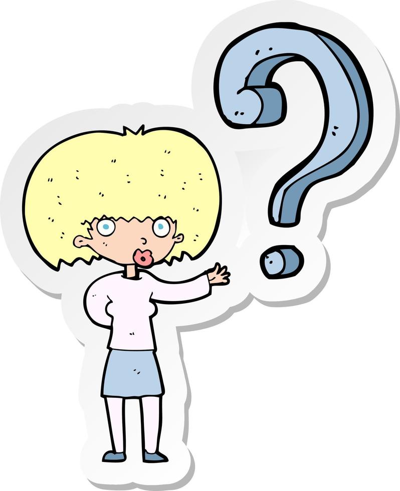 sticker of a cartoon woman with question vector