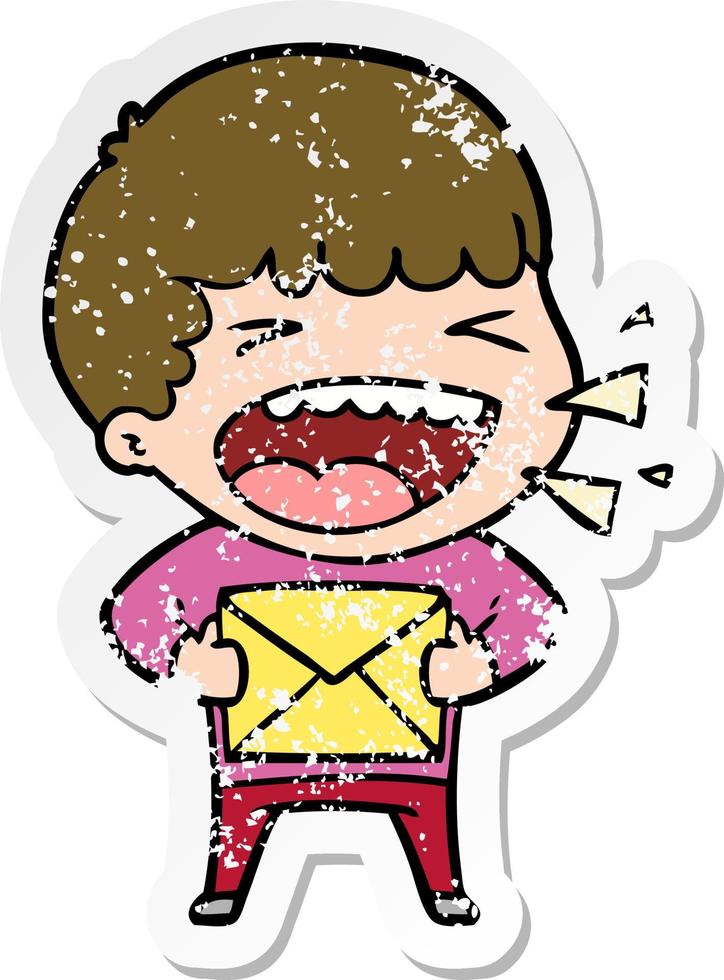 distressed sticker of a cartoon laughing man vector