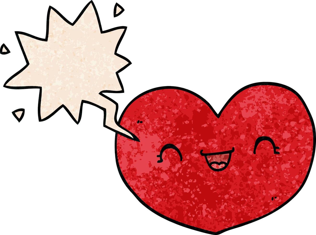 cartoon love heart and speech bubble in retro texture style vector