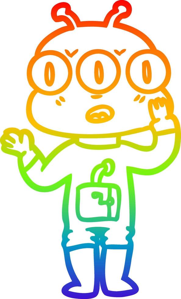 rainbow gradient line drawing cartoon three eyed alien vector