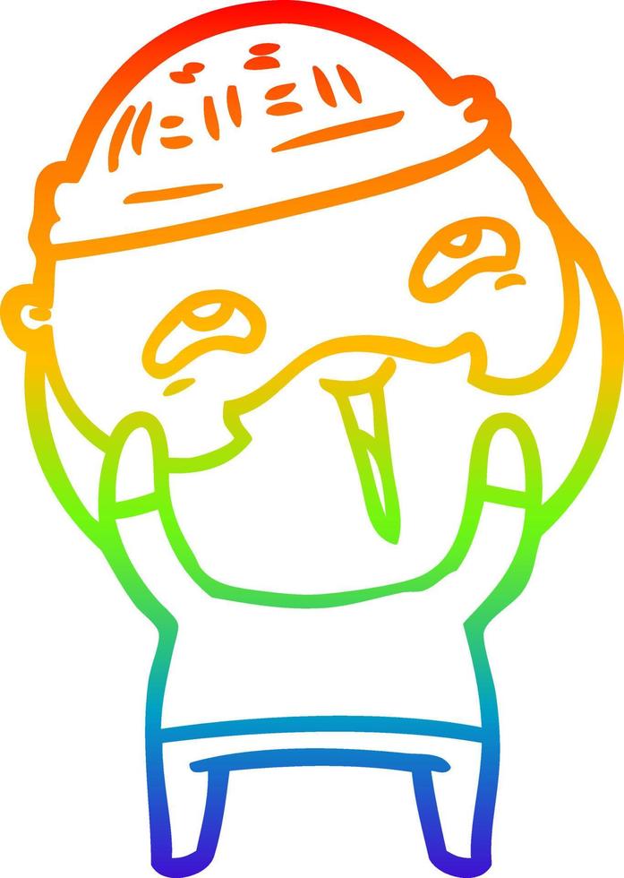 rainbow gradient line drawing cartoon happy bearded man vector