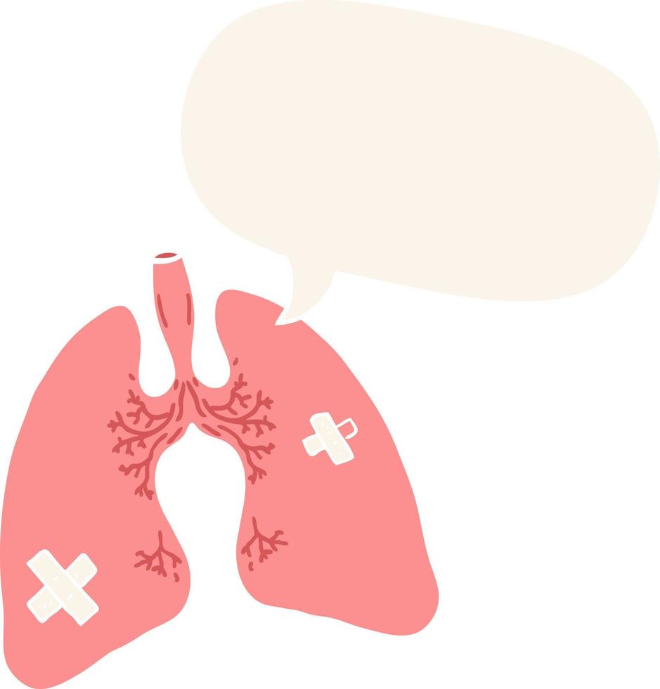 cartoon lungs and speech bubble in retro style vector