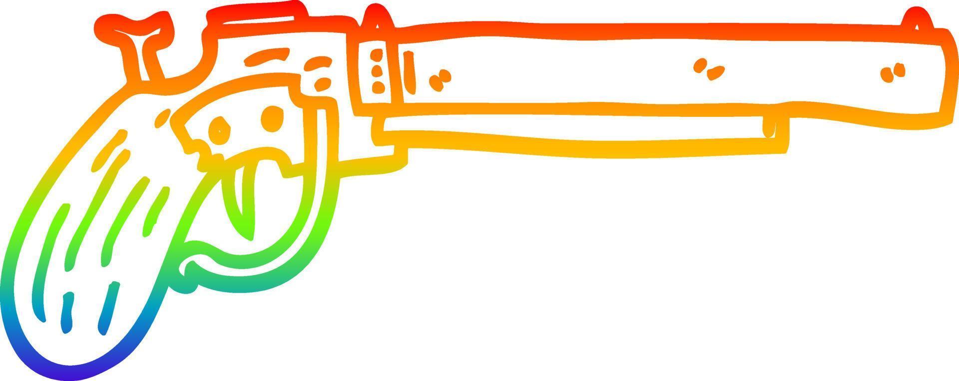 rainbow gradient line drawing cartoon old pistol vector