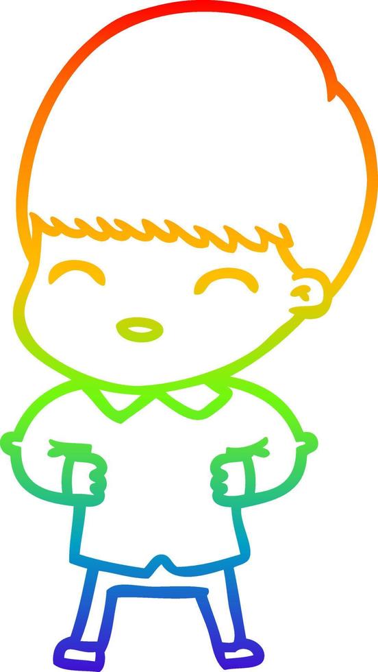 rainbow gradient line drawing happy cartoon boy vector