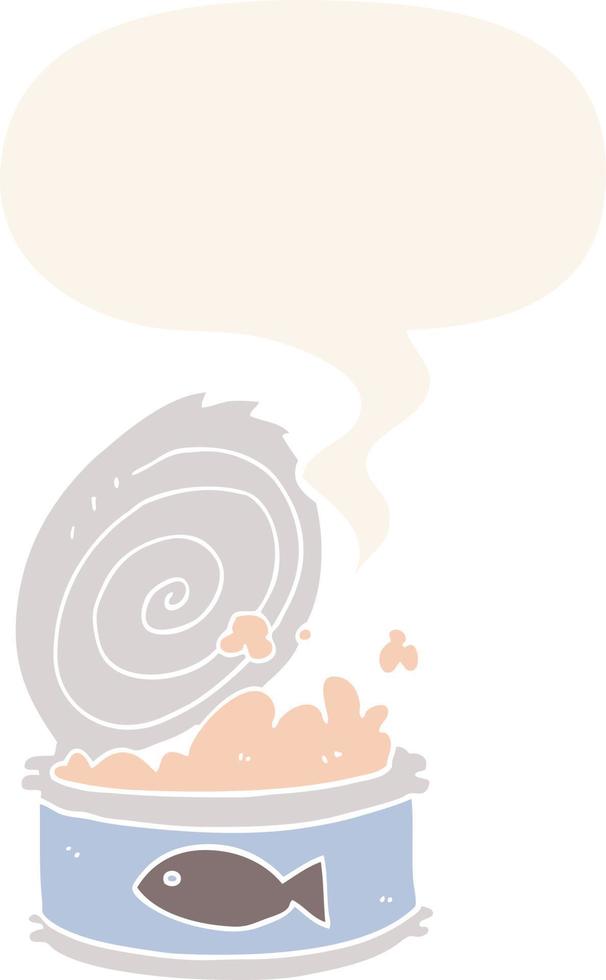 cartoon canned food and speech bubble in retro style vector