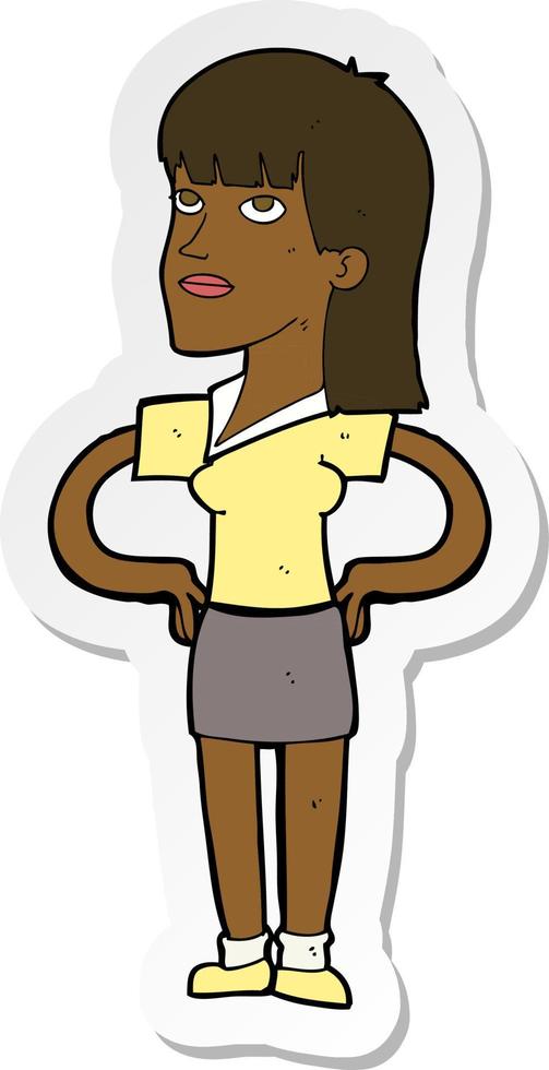 sticker of a cartoon woman with hands on hips vector