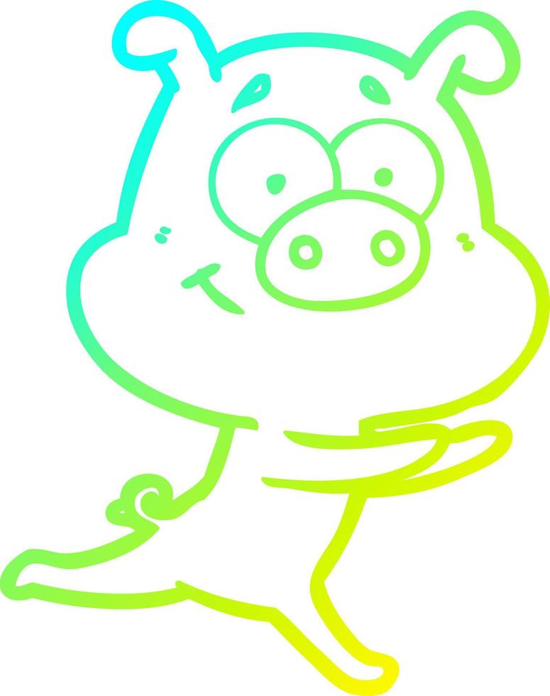 cold gradient line drawing happy cartoon pig vector