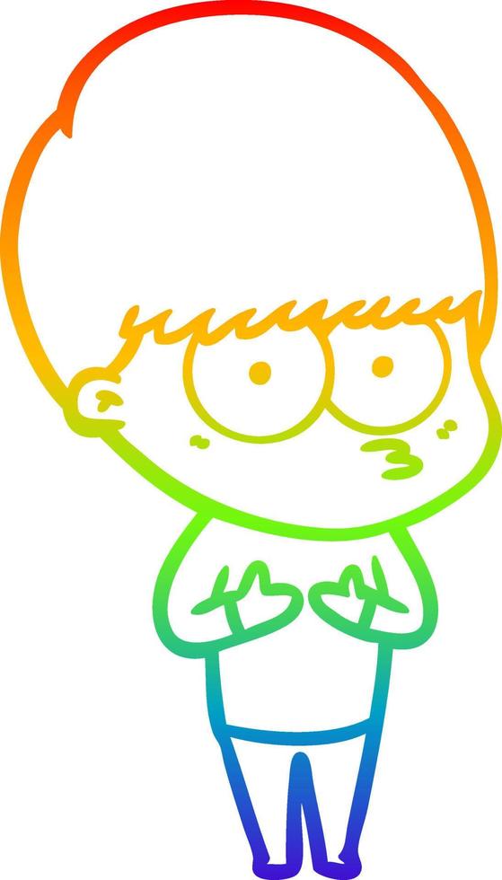 rainbow gradient line drawing nervous cartoon boy vector