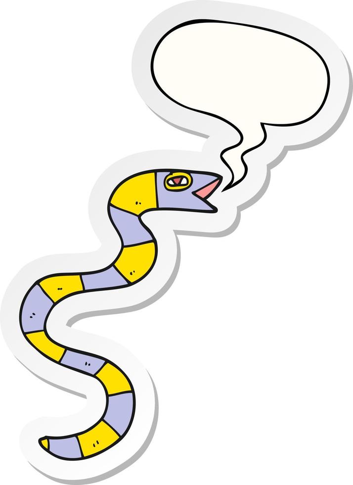 hissing cartoon snake and speech bubble sticker vector