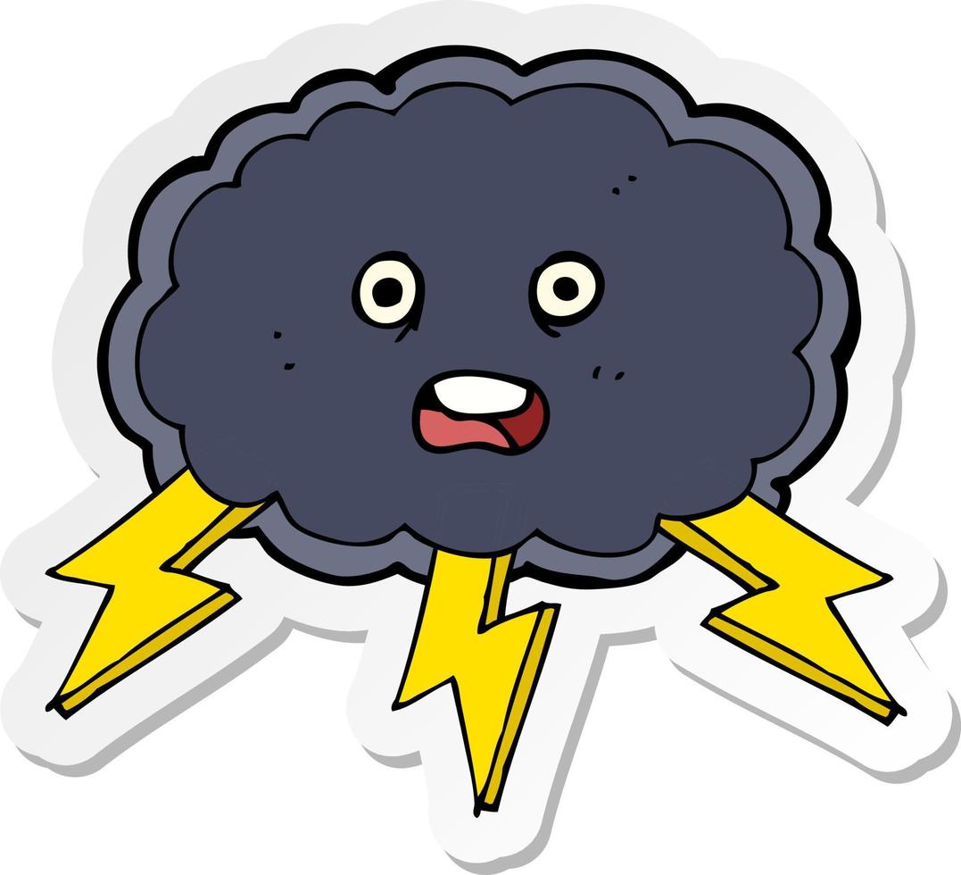 sticker of a cartoon cloud and lightning bolt symbol vector