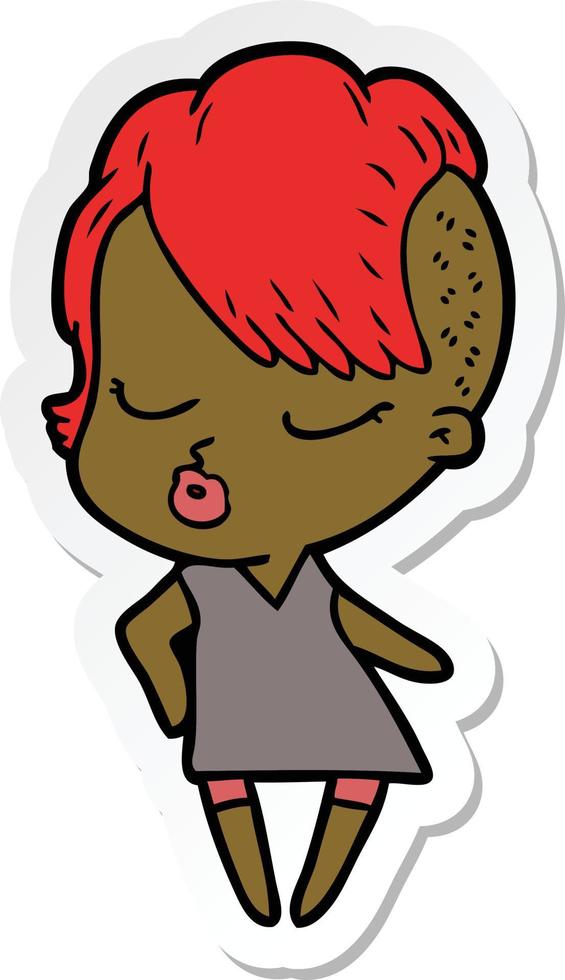 sticker of a cartoon pretty hipster girl vector