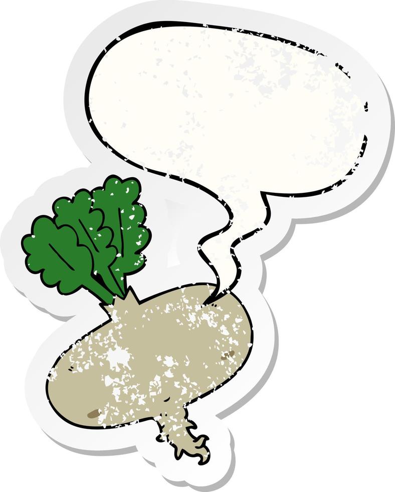 cartoon beetroot and speech bubble distressed sticker vector