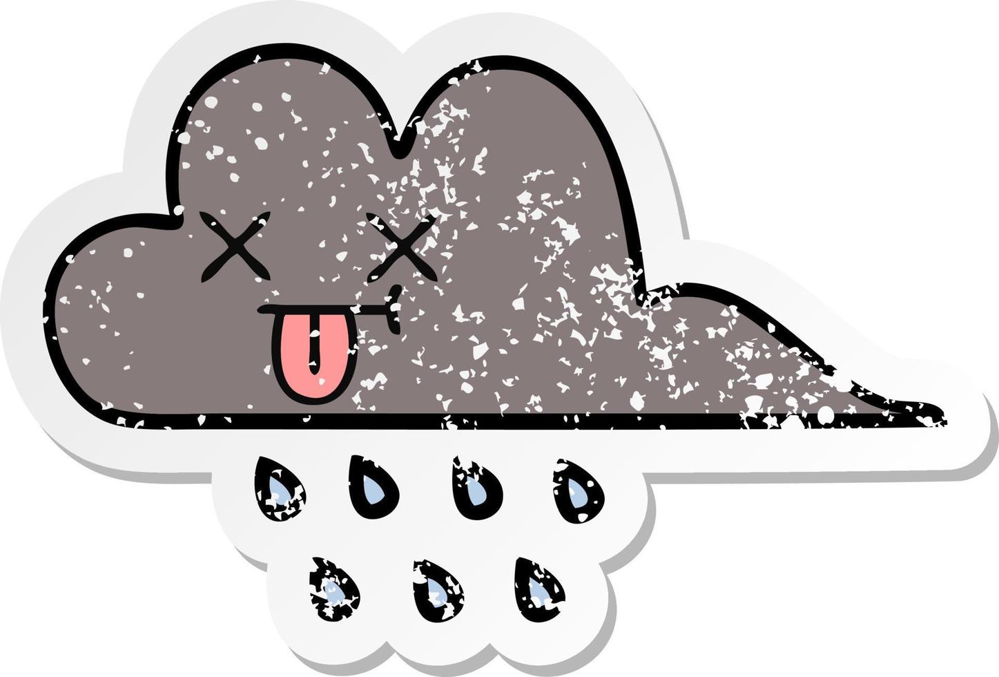 distressed sticker of a cute cartoon storm rain cloud vector