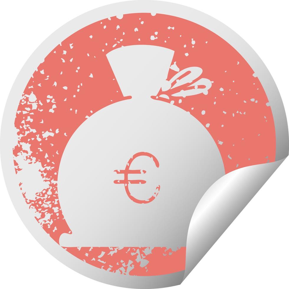 distressed circular peeling sticker symbol bag of money vector