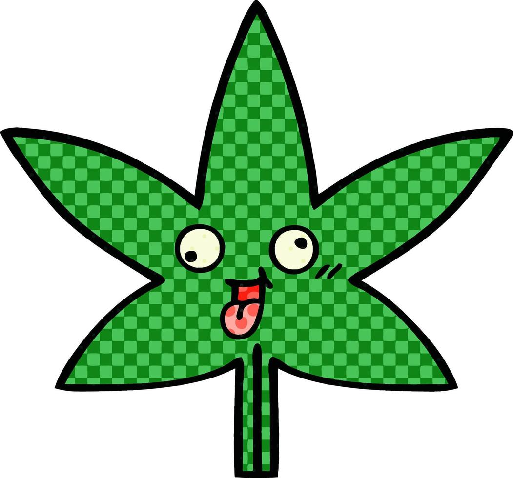 hoja de marihuana de dibujos animados de estilo cómic vector