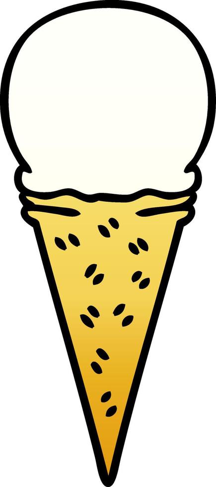quirky gradient shaded cartoon vanilla ice cream cone vector