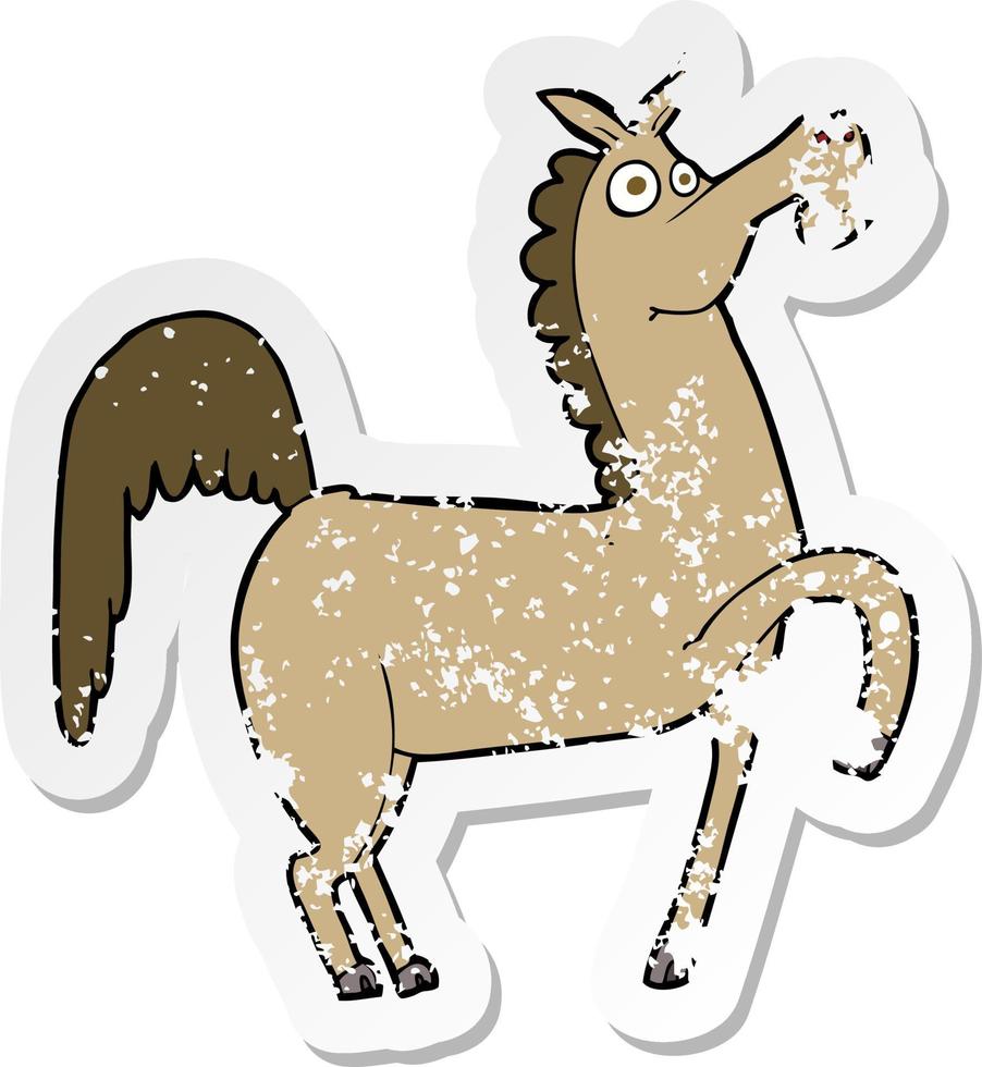 retro distressed sticker of a funny cartoon horse vector