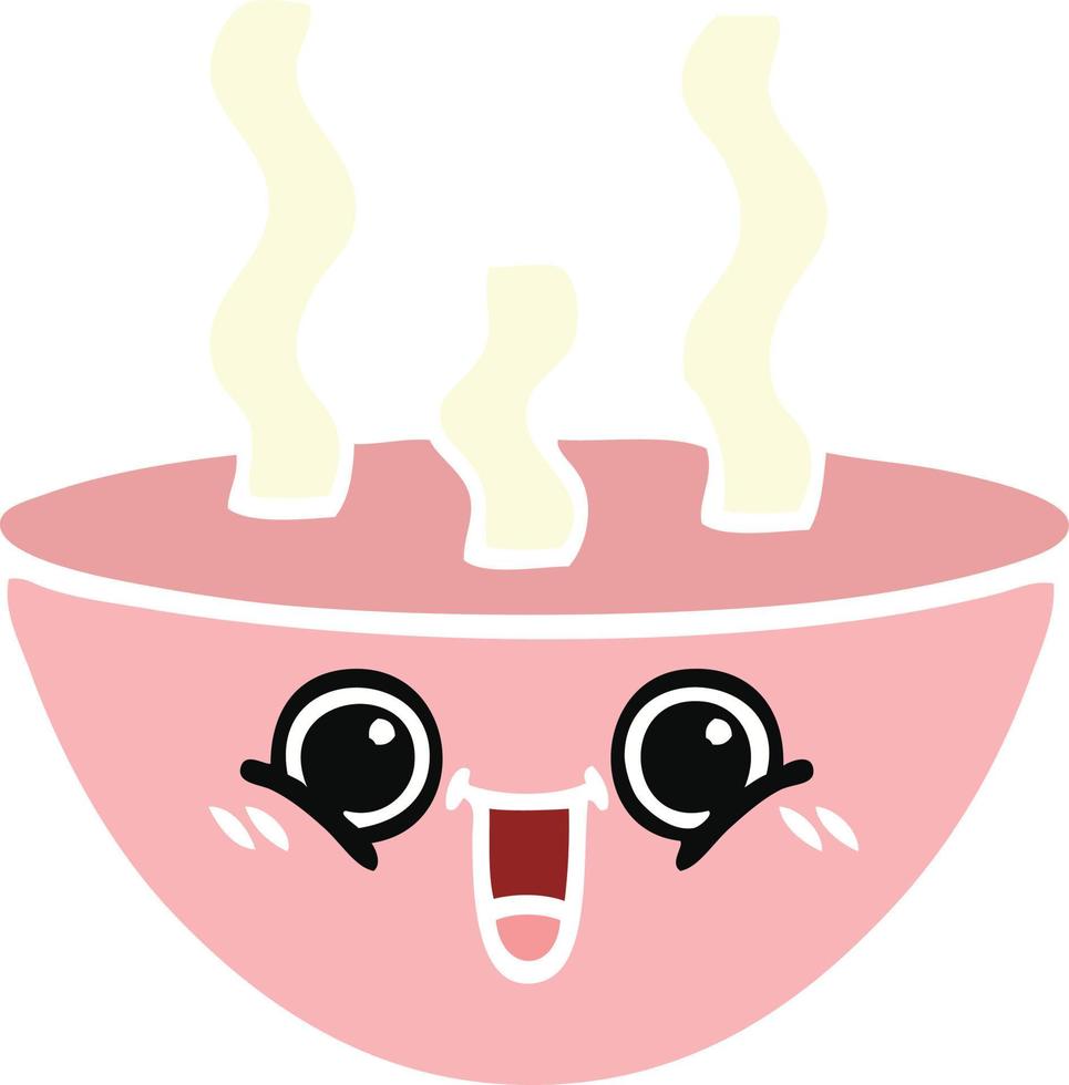 flat color retro cartoon bowl of hot soup vector