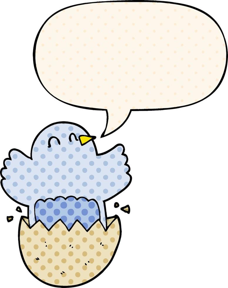cartoon hatching chicken and speech bubble in comic book style vector