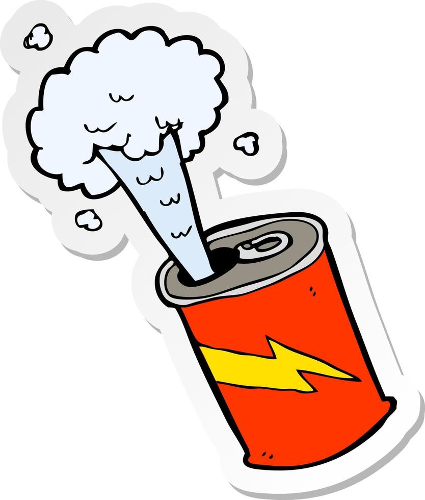 sticker of a cartoon fizzing soda can vector