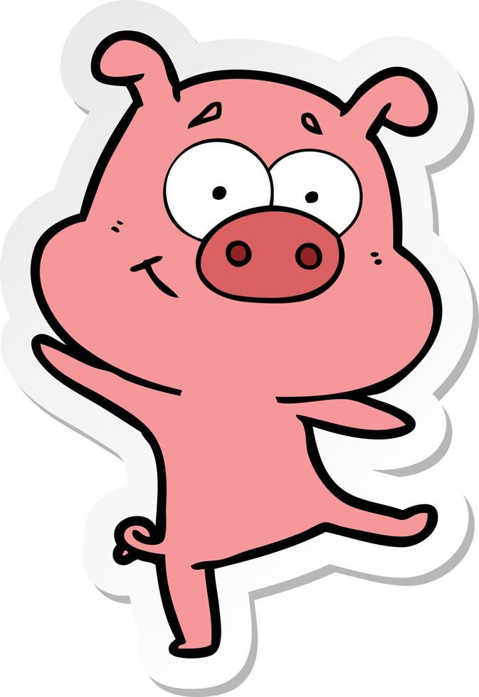 sticker of a happy cartoon pig dancing vector