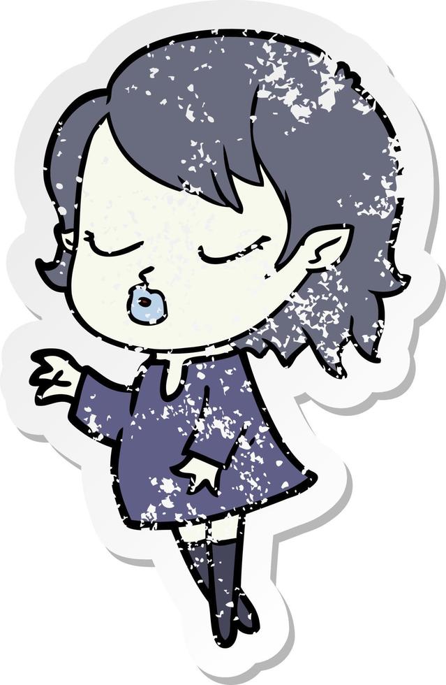 distressed sticker of a cute cartoon vampire girl vector