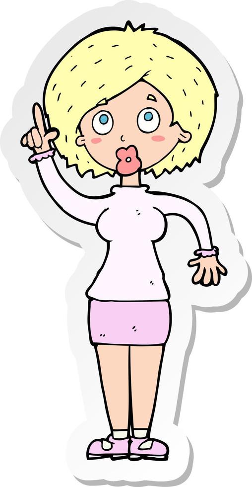 sticker of a cartoon woman with idea vector