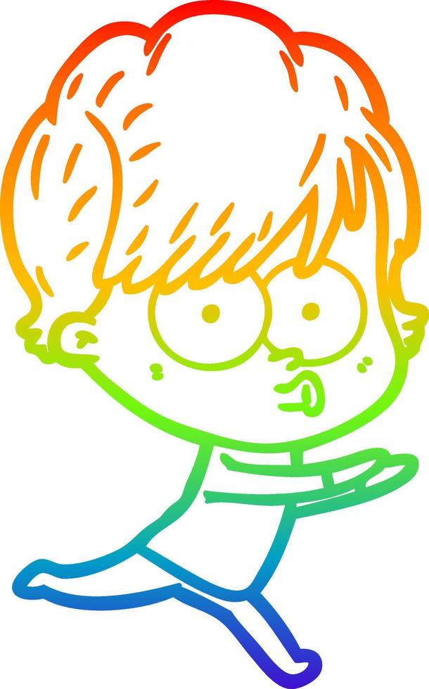 rainbow gradient line drawing cartoon woman vector